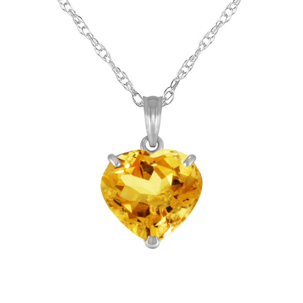 14K. SOLID GOLD NECKLACE WITH NATURAL 10mm HEART CITRINE (White Gold)
